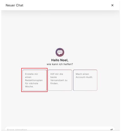 Chat mit Hello E-Mail zum automatisierten Erstellen von Redaktionsplänen