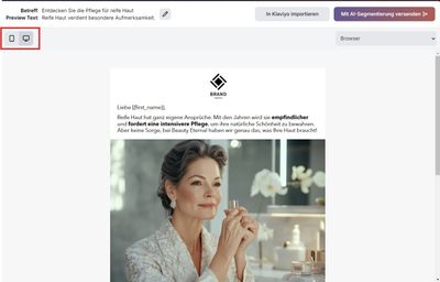 Darstellung einer E-Mail auf Mobilgerät und Desktop
